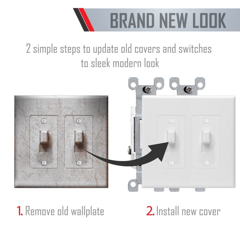 TayMac 2672W 2-Gang MASQUE Decorator Cover, Toggle, White - Image 5