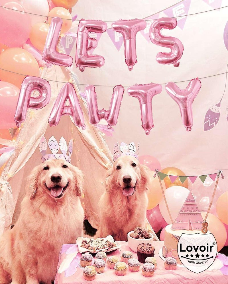 Lovoir 9 Pcs Lets Pawty Balloons Banner 16 Inch, Dog Cat Pet Birthday Letters Sign Lets Pawty Balloons Happy Birthday Banner for Pet Dog Cat Party Supplies Decorations (Pastel Pink) - Image 3
