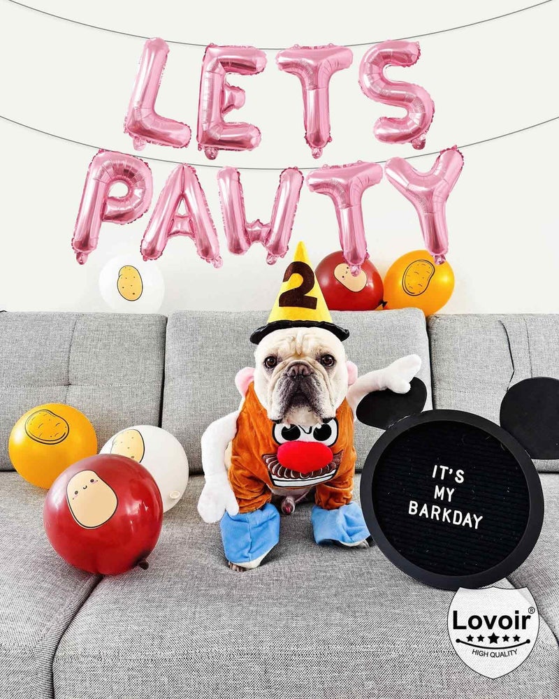 Lovoir 9 Pcs Lets Pawty Balloons Banner 16 Inch, Dog Cat Pet Birthday Letters Sign Lets Pawty Balloons Happy Birthday Banner for Pet Dog Cat Party Supplies Decorations (Pastel Pink) - Image 5