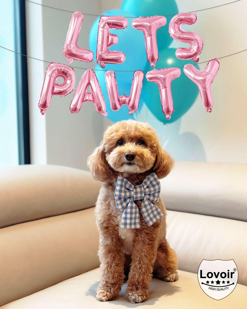 Lovoir 9 Pcs Lets Pawty Balloons Banner 16 Inch, Dog Cat Pet Birthday Letters Sign Lets Pawty Balloons Happy Birthday Banner for Pet Dog Cat Party Supplies Decorations (Pastel Pink) - Image 4