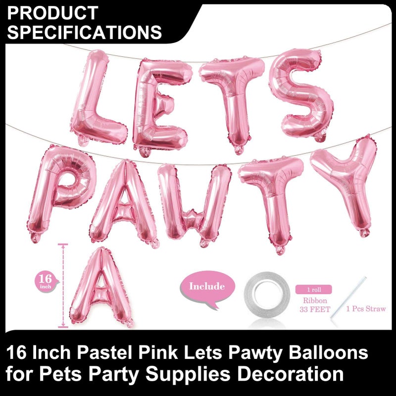 Lovoir 9 Pcs Lets Pawty Balloons Banner 16 Inch, Dog Cat Pet Birthday Letters Sign Lets Pawty Balloons Happy Birthday Banner for Pet Dog Cat Party Supplies Decorations (Pastel Pink) - Image 2