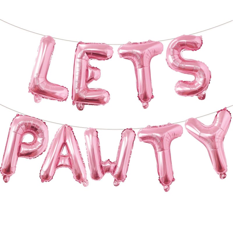 Lovoir 9 Pcs Lets Pawty Balloons Banner 16 Inch, Dog Cat Pet Birthday Letters Sign Lets Pawty Balloons Happy Birthday Banner for Pet Dog Cat Party Supplies Decorations (Pastel Pink) - Image 1