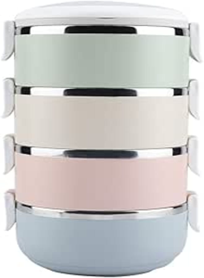 DEWIN Thermal Lunch Box - Portable Stainless Steel Food Container Bento Box (4 Layers)