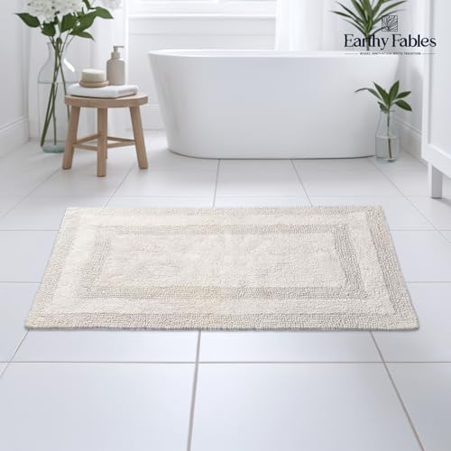 Earthy Fables Premium 100% Cotton Reversible Bath Mat for Home, Ultra Soft, Quick Dry, High Water Absorbent Bathroom Floor Mat, Machine Washable Bath Rug for Kitchen, 80x50 cm (Silver) - Image 2