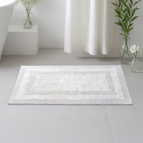 Earthy Fables Premium 100% Cotton Reversible Bath Mat for Home, Ultra Soft, Quick Dry, High Water Absorbent Bathroom Floor Mat, Machine Washable Bath Rug for Kitchen, 80x50 cm (Silver) - Image 1