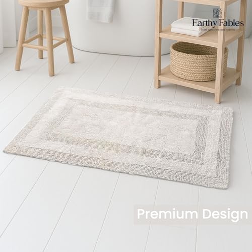 Earthy Fables Premium 100% Cotton Reversible Bath Mat for Home, Ultra Soft, Quick Dry, High Water Absorbent Bathroom Floor Mat, Machine Washable Bath Rug for Kitchen, 80x50 cm (Silver) - Image 3