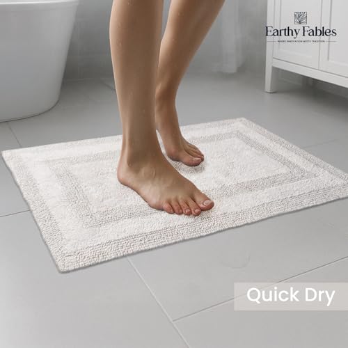 Earthy Fables Premium 100% Cotton Reversible Bath Mat for Home, Ultra Soft, Quick Dry, High Water Absorbent Bathroom Floor Mat, Machine Washable Bath Rug for Kitchen, 80x50 cm (Silver) - Image 4