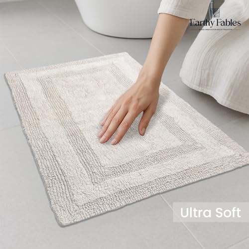 Earthy Fables Premium 100% Cotton Reversible Bath Mat for Home, Ultra Soft, Quick Dry, High Water Absorbent Bathroom Floor Mat, Machine Washable Bath Rug for Kitchen, 80x50 cm (Silver) - Image 5