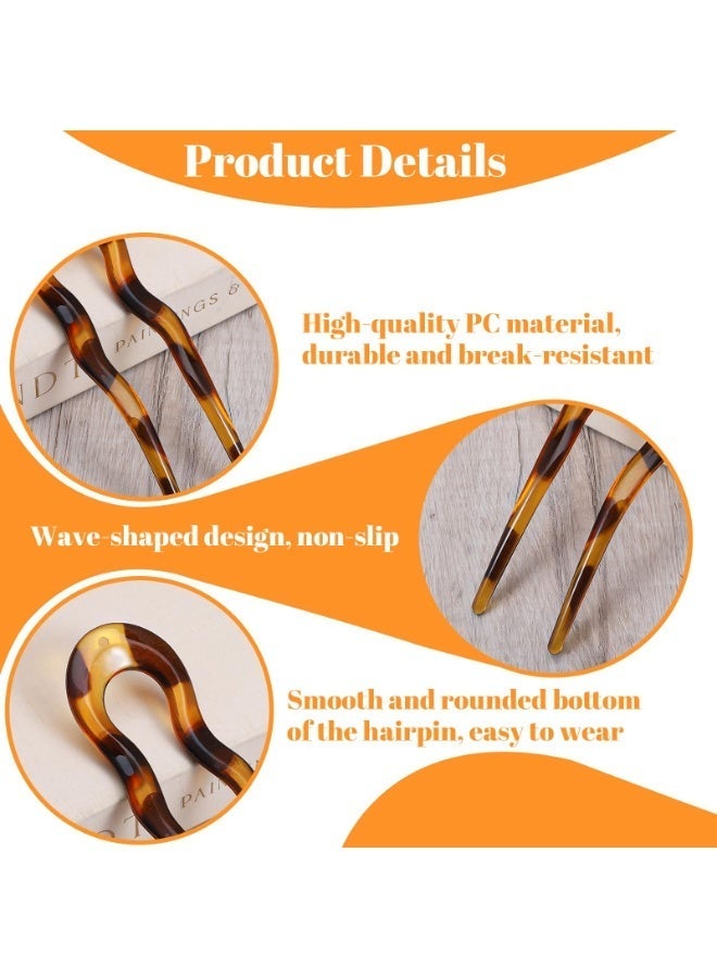 4 Pcs French Hair Pin U Shaped Acetate Hair Pins Fork 2 Prong Updo Chignon Pin for Women Girls Hairstyle Accessories（4 Colors） - Image 3