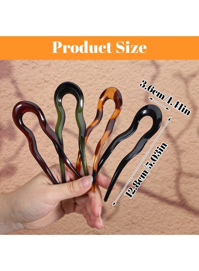 4 Pcs French Hair Pin U Shaped Acetate Hair Pins Fork 2 Prong Updo Chignon Pin for Women Girls Hairstyle Accessories（4 Colors） - Image 2