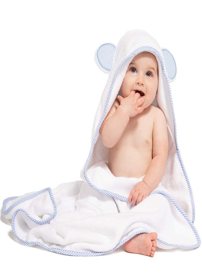 Fishers Finery Bamboo Viscose Baby Hooded Bath Towel & Washcloth Set - Unique Mitten Design (Blue) - Image 1