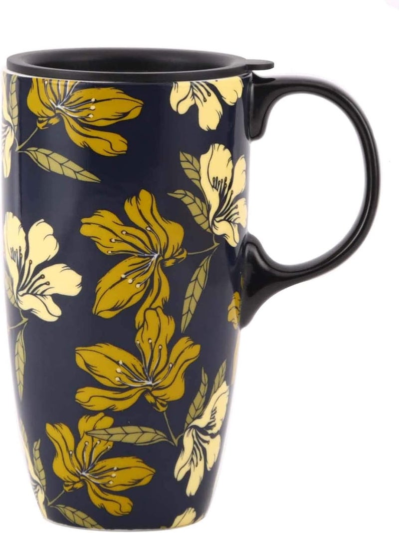 DUSVALLY Ceramic Mug Ceramic Coffee Mug Travel Mugs Porcelain Latte Tea Cup with Lid 17ozGifts for Mom - Image 1