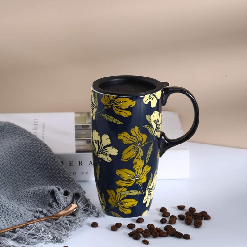 DUSVALLY Ceramic Mug Ceramic Coffee Mug Travel Mugs Porcelain Latte Tea Cup with Lid 17ozGifts for Mom - Image 2