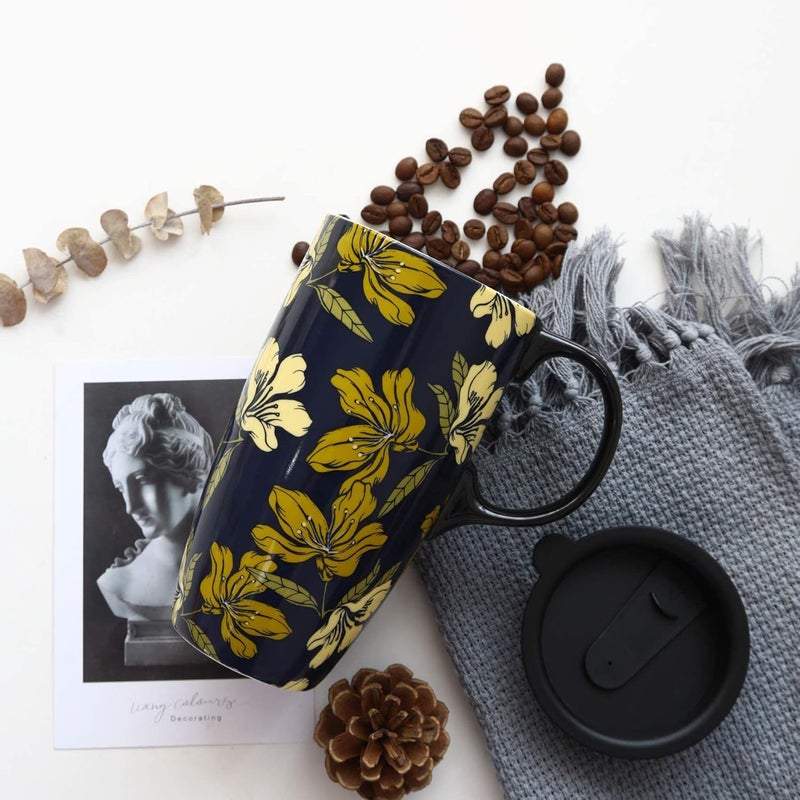 DUSVALLY Ceramic Mug Ceramic Coffee Mug Travel Mugs Porcelain Latte Tea Cup with Lid 17ozGifts for Mom - Image 4
