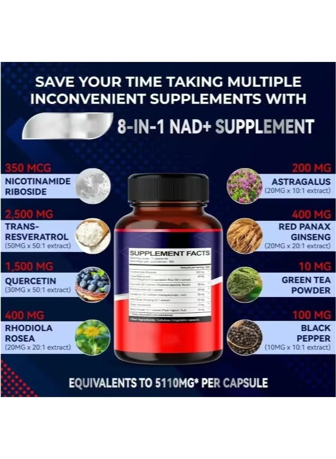 NAD+ Supplement with Nicotinamide Riboside NR, Resveratrol, Quercetin - Cellular Energy & Repair, Vitality, Healthy Aging (90 Capsules) - Image 4