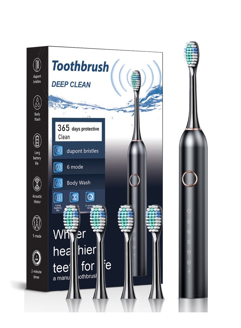 general Rechargeable Electric Toothbrush, Adult Electric Soft Gum Toothbrush with 4 Brush Heads, USB Rechargeable Lasts 180 days 40000 VPM Deep Clean 6 Modes Toothbrush Suitcase included (black) - Image 1