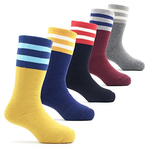 HowJoJo Big Boys Thick Cotton Socks Kids Winter Warm Thermal Crew Seamless Socks 5 Pack 8T/9T/10T - Image 1