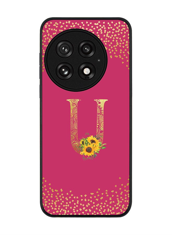 Stylizedd For OnePlus 13 5G Case,Slim fit Camera Protection, Shockproof Thin Phone cover  - Custom Floral Monogram - U ( Deep Pink )  - Image 1