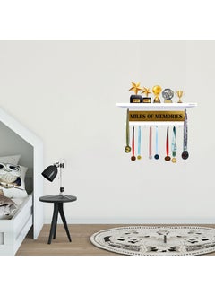 Odestar Odestar Wooden Medal Holder Hanger Award Medal Display Rack Trophy Shelf Wall Mounted Miles of Memories Engineered Wood with 18 Hooks Size 40 x 5 x 8 Centimeters White 
