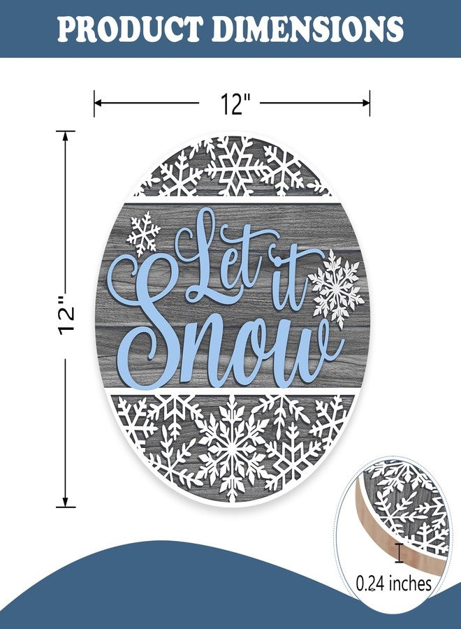 Bolisom Winter Snowflake Grey Front Door Sign, Let It Snow Wood Hanger Outdoor Outside Porch Home Decor, Farmhouse Christmas Wooden Wreath Indoor Wall Hanging Decoration with Plaid Bow - Image 2