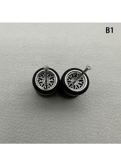 Hot Sale 1:64 Basic Alloy Car Model Modified Wheel Hub Remote Control Car Modified Rubber Tire-Color:Electroplated Silver Tree Branch