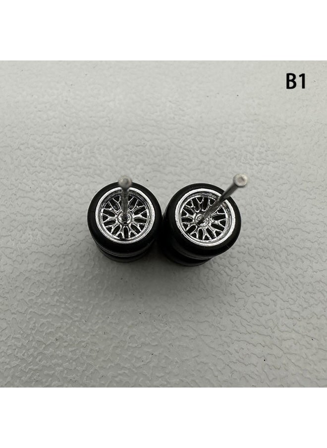 Hot Sale 1:64 Basic Alloy Car Model Modified Wheel Hub Remote Control Car Modified Rubber Tire-Color:Electroplated Silver Tree Branch