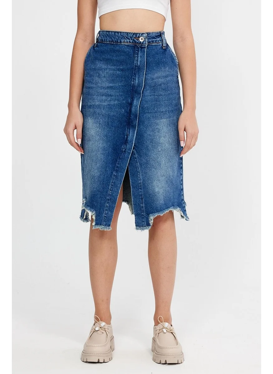 Alexander Gardi Special Collection Denim Skirt with Slit and Ripped Detail (2015)