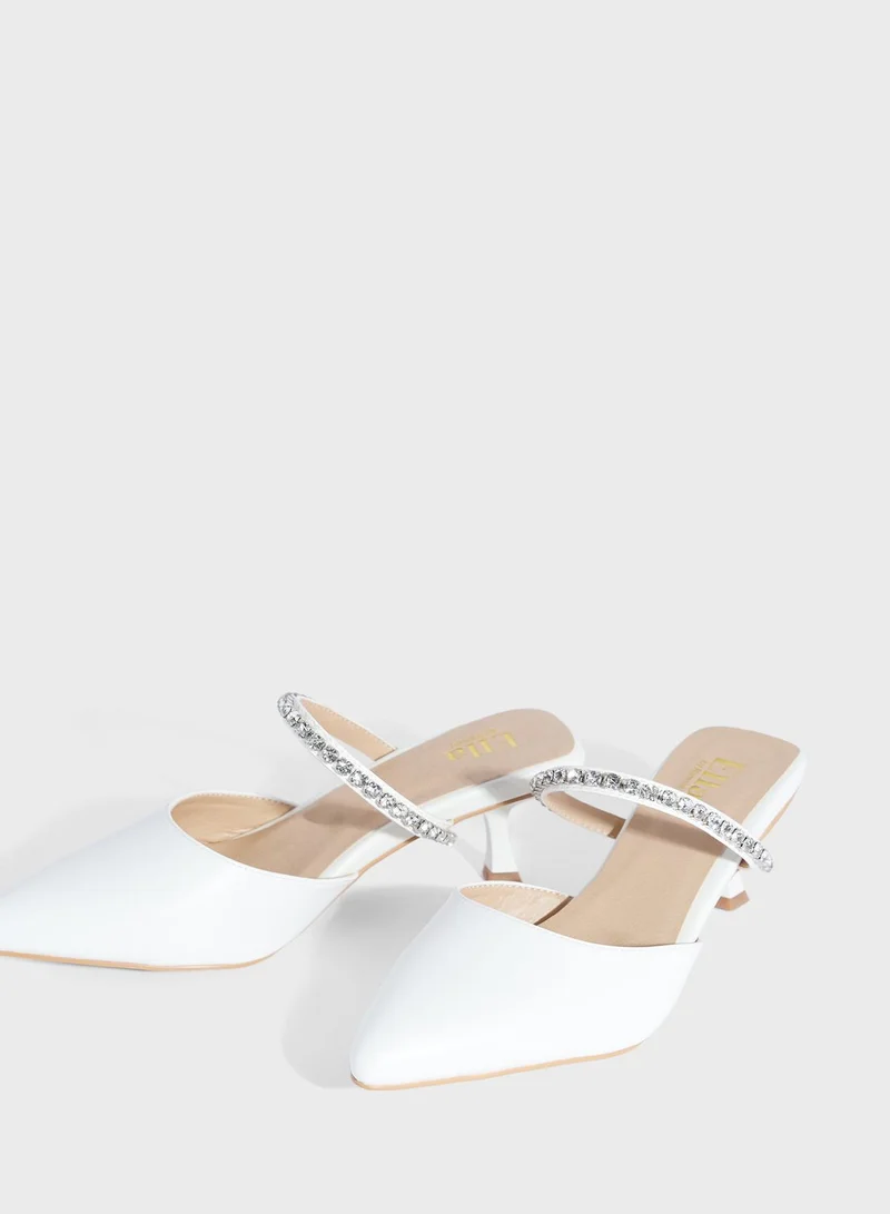 Ella Limited Edition Low Heel Diamante Strap Mule