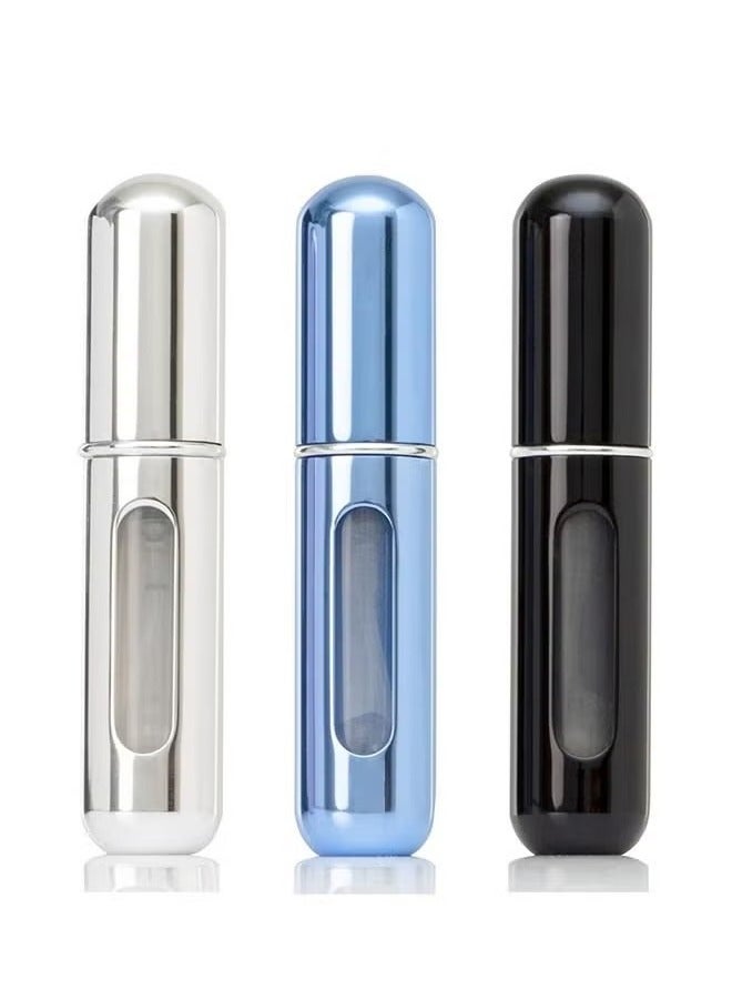 HOMESTAR 3 PCS Portable Mini Refillable Perfume Atomizer Bottle, Travel Spray Perfume Bottles, Scent Pump Case Refillable Perfume Spray (5ml+Bright Blue+Bright Black+Bright Silver) - Image 1