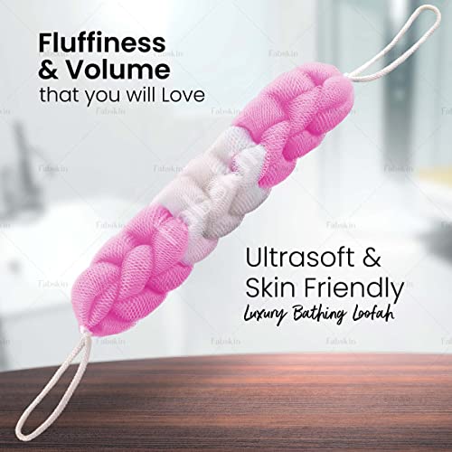 Fabskin Luxury Back Scrubber Loofah Belt for Bathing For Men and Women - Strechable 9 Knots Bath Sponge (PINK) - Image 2
