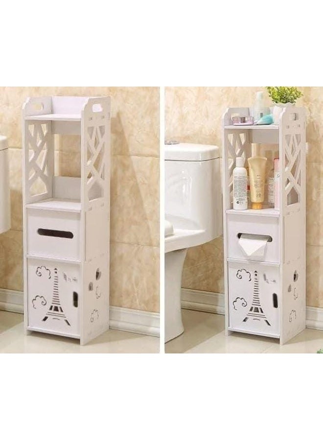 Bathroom Cabinet Floor-Standing White Wood Board Cupboard Waterproof Shelf - Image 5
