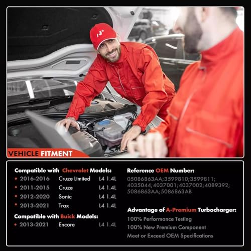 A-Premium Turbo Turbocharger and Complete Installation Kits Compatible with Buick, Chevy Vehicles - 1.4L Turbo - Encore 2013-2021, Cruze 2011-2015, Sonic 2012-2020, Trax 2013-2021 - Replaces 55565353 - Image 3