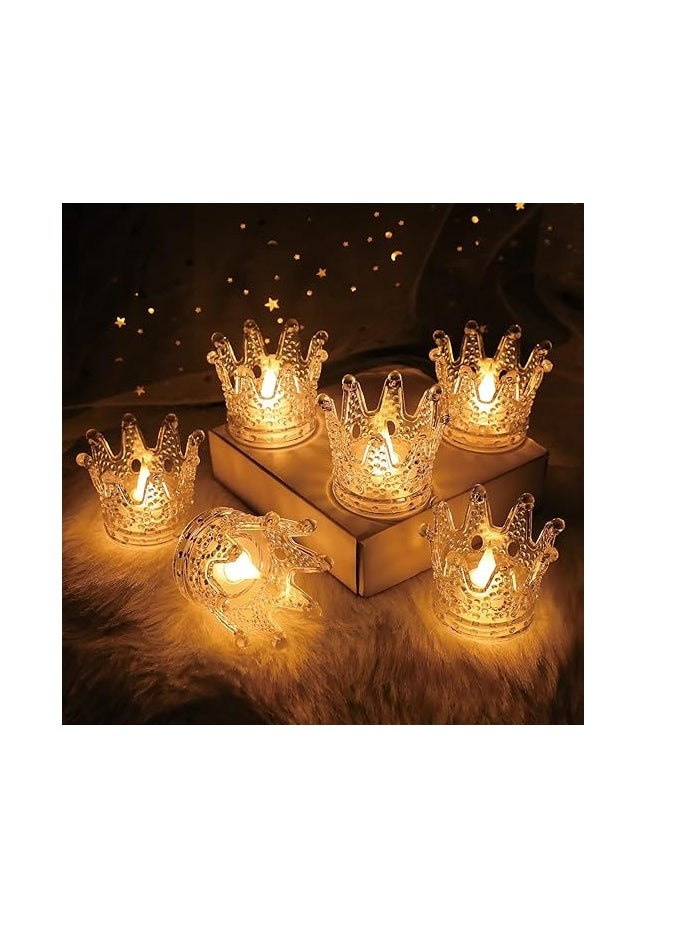 Generic 6 Pcs Set Crown Shaped Flameless And Smokeless Decorative Candles Transparent Acrylic Led Tea Light Candle For ,Candles (6 Pieces, Yellow, 5 Cm) 6 Pc Set  - Image 1