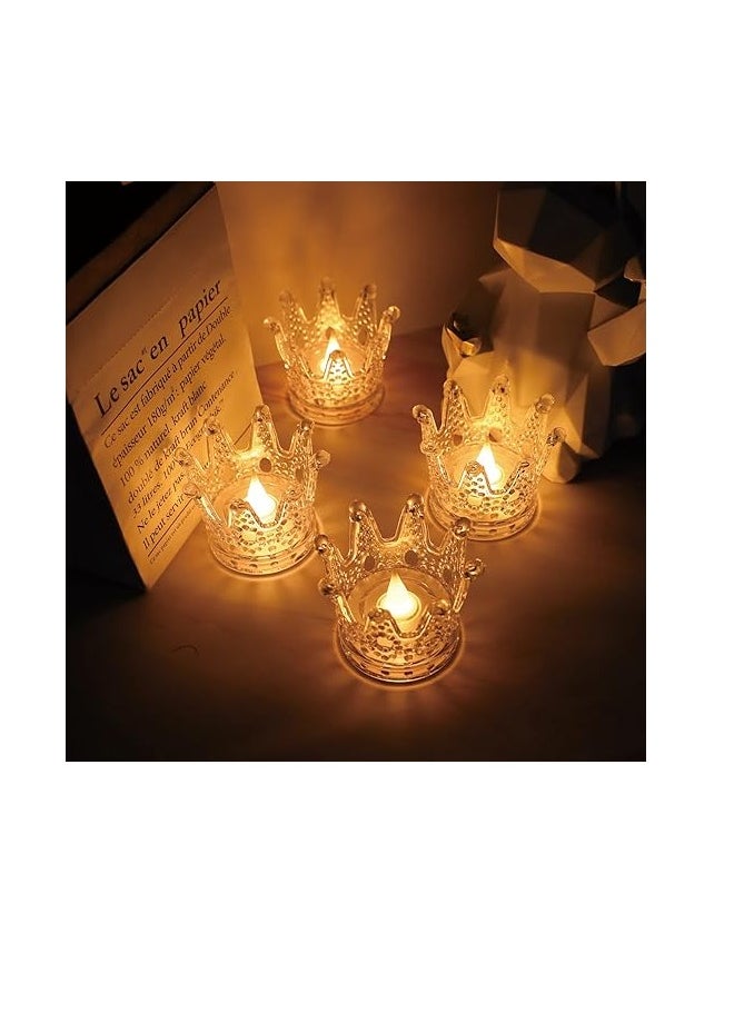 Generic 6 Pcs Set Crown Shaped Flameless And Smokeless Decorative Candles Transparent Acrylic Led Tea Light Candle For ,Candles (6 Pieces, Yellow, 5 Cm) 6 Pc Set  - Image 2