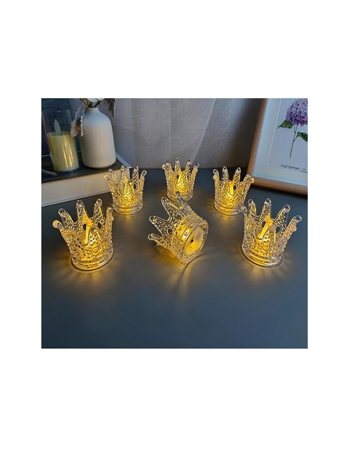 Generic 6 Pcs Set Crown Shaped Flameless And Smokeless Decorative Candles Transparent Acrylic Led Tea Light Candle For ,Candles (6 Pieces, Yellow, 5 Cm) 6 Pc Set  - Image 3