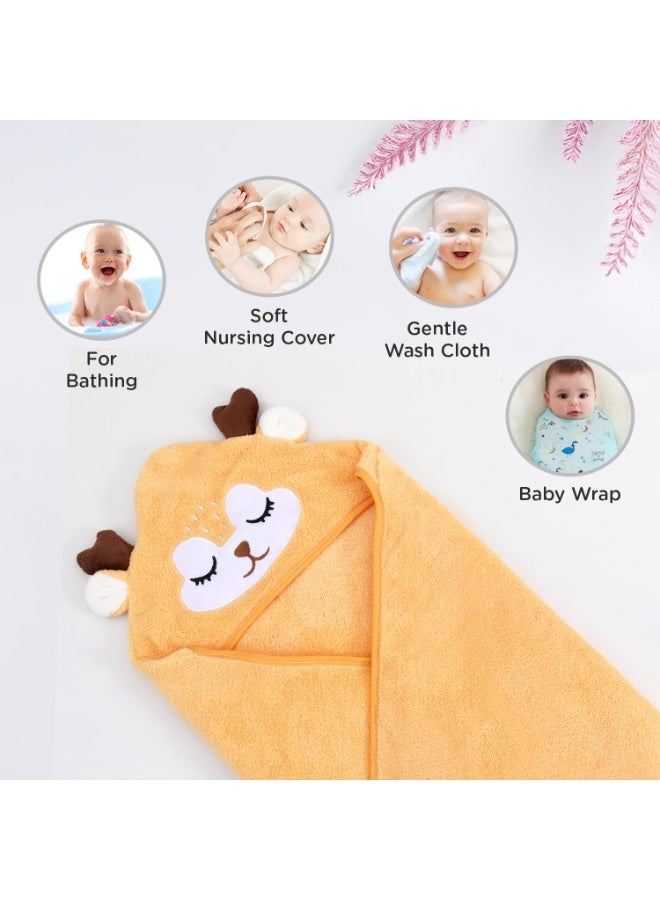 Mee Mee Hooded Baby Bath Towel for New Born | Wash Cloth, Quick Absorbent, Can be Used for Baby Swaddling, Extra Soft Cotton Towels for Kids/Toddlers/Infants/Babies, Pack of 1, (Orange Sheep) - Image 4