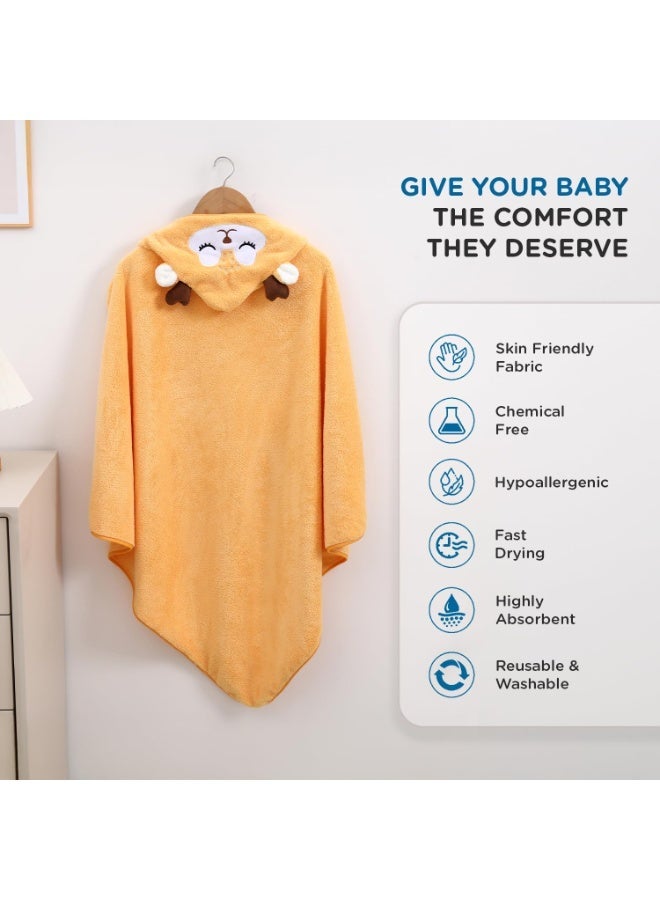 Mee Mee Hooded Baby Bath Towel for New Born | Wash Cloth, Quick Absorbent, Can be Used for Baby Swaddling, Extra Soft Cotton Towels for Kids/Toddlers/Infants/Babies, Pack of 1, (Orange Sheep) - Image 3