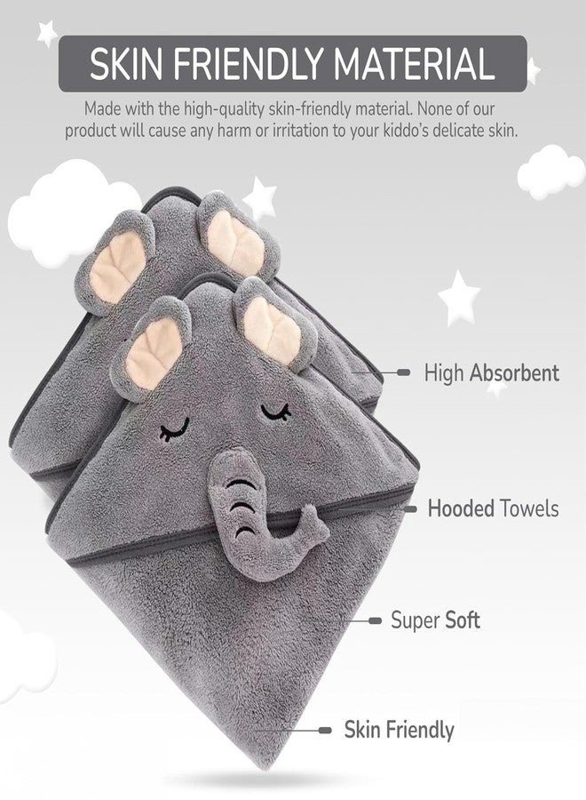 ZIKKU Ultra-Soft Baby Hooded Bath Towel | Cute Animal Design | Super Absorbent | Newborn to Toddler | Quick Dry & Gentle on Skin (Grey Elephant) - Image 3