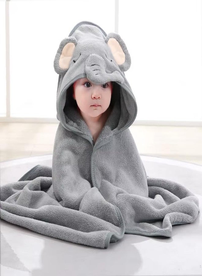 ZIKKU Ultra-Soft Baby Hooded Bath Towel | Cute Animal Design | Super Absorbent | Newborn to Toddler | Quick Dry & Gentle on Skin (Grey Elephant) - Image 1