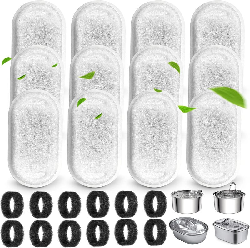 Petilog مرشحات نافورة مياه القطط لـ 108/3.2 لتر و 67 أونصة/2 لتر من موزع مياه الحيوانات الأليفة الفولاذي المقاوم للصدأ، 12 مرشح بديل لنافورة القطط مع 12 إسفنجة - Image 1