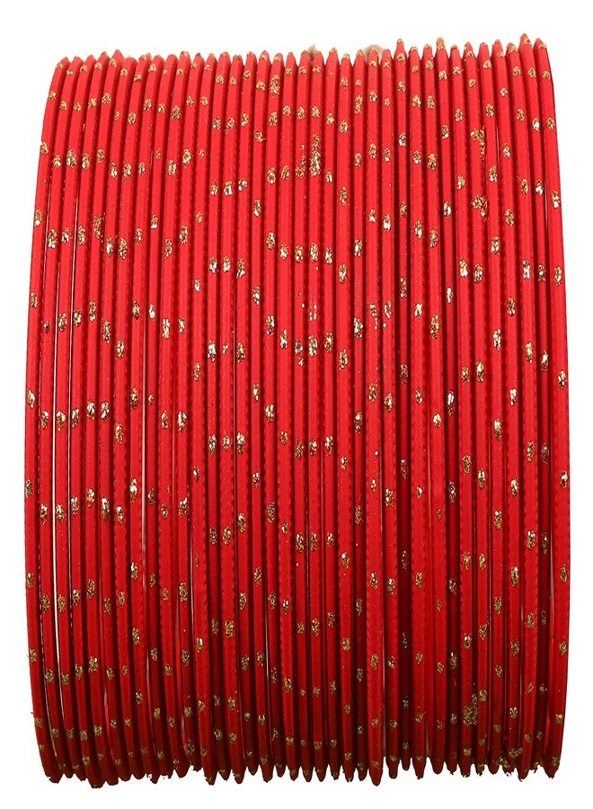 Touchstone Colorful Bangle Collection Indian Bollywood Alloy Metal Red Golden Glaze Wrist Enhancing Designer Jewelry Bangle Bracelets. Set of 36 For Women - Image 1