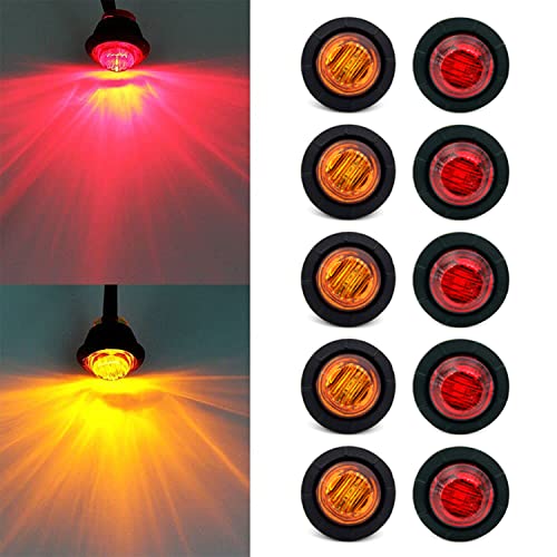 FXC إضاءة LED دائرية FXC 'Purishion 10x 3/4 بوصة' لمؤشرات الضوء الأمامية والخلفية والجانبية للشاحنات والسيارات والحافلات والمقطورات والفانات والقوارب، ضوء الفرامل الخلفي (12 فولت، أحمر + كهرماني) - Image 1
