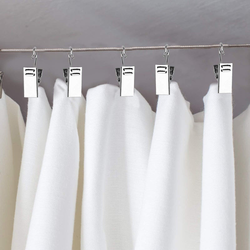 AJulyBee 50 PCS Curtain Hooks Heavy Duty Clips, Stainless Steel Shower Curtain Clip with Hook for Vendor Display Supplies, Home Decoration, Hanging Photos, Art Craft Display (Silver) - Image 5