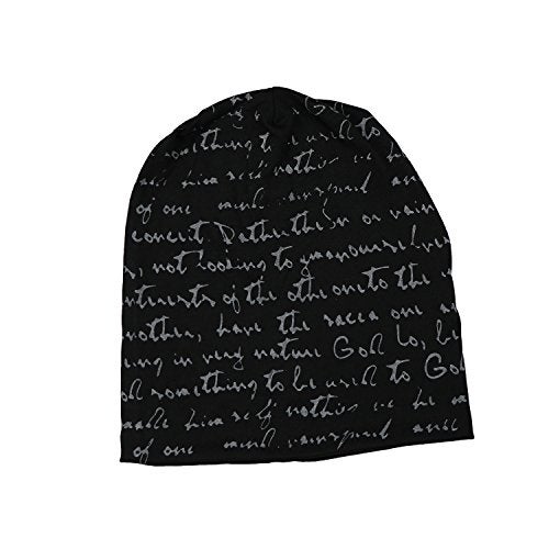 iSWEVEN Men's Beanies Cotton Slouchy Skull Summer Blended Free Size Black Beanie Cap for Men Women Boys (7013A-White Text) - Image 3