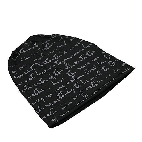 iSWEVEN Men's Beanies Cotton Slouchy Skull Summer Blended Free Size Black Beanie Cap for Men Women Boys (7013A-White Text) - Image 4