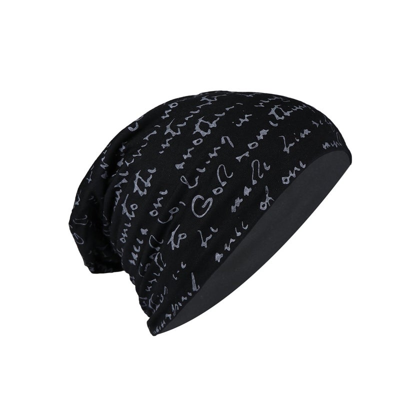 iSWEVEN Men's Beanies Cotton Slouchy Skull Summer Blended Free Size Black Beanie Cap for Men Women Boys (7013A-White Text) - Image 5