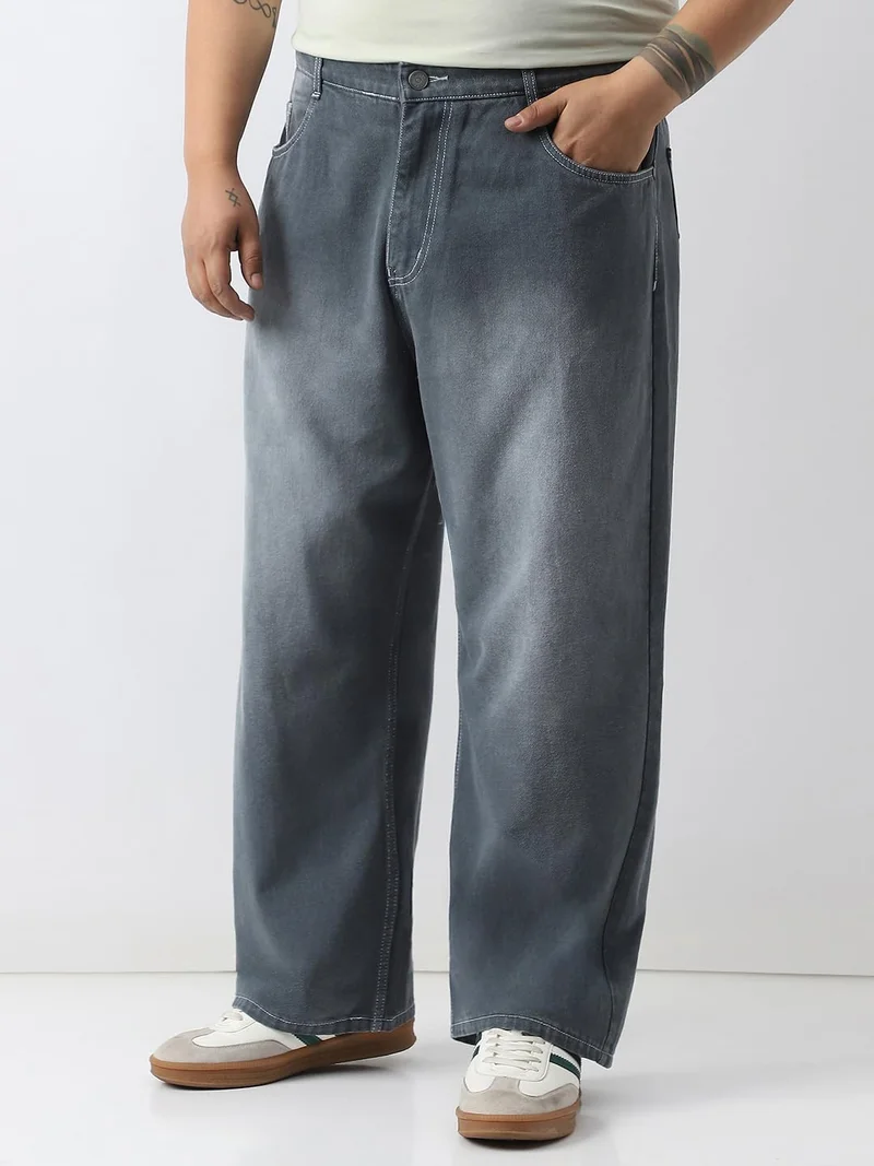 Urbano Fashion  Urbano Plus Men's Grey Loose Baggy Fit Washed Jeans Non-Stretchable  | Best Price UAE