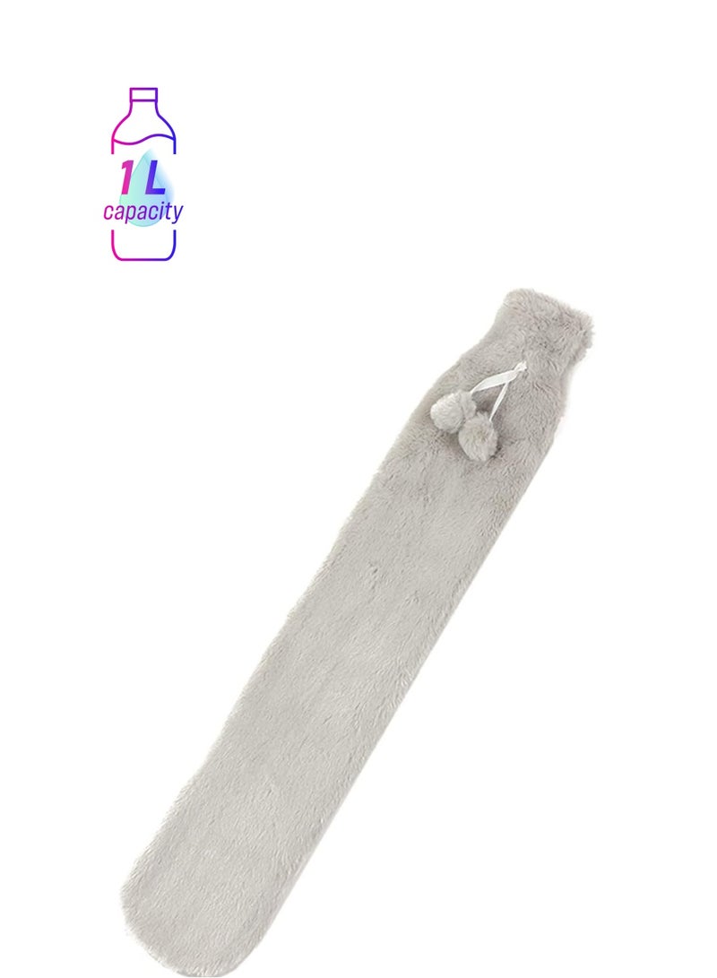 SOLARAE Hot Water Bottle with Plush Cover 1L Long Strip Rubber Hot Water Bag Heat Compress Pain Relief for Abdomen Necks Shoulders Hands Feet Gifts - Image 1