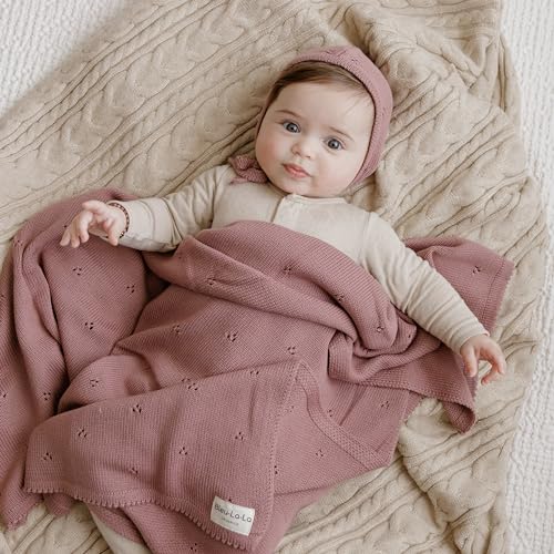 Bleu La La Baby Gift Set Organic Cotton Newborn Blanket Essentials Newborn Gift Baby Girl Gift Basket Pointelle Sugar Plum - Image 3