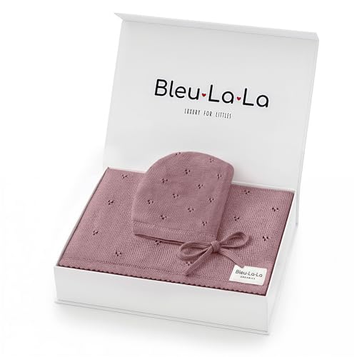 Bleu La La Baby Gift Set Organic Cotton Newborn Blanket Essentials Newborn Gift Baby Girl Gift Basket Pointelle Sugar Plum - Image 1